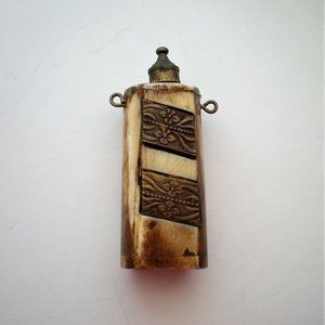 Vintage Solid Brass Camel Bone Perfume Scent Bottle Flakon Made In India
